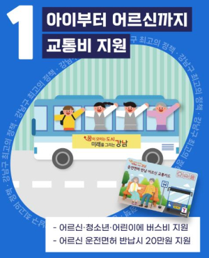 강남구, 구민이 뽑은 최고의 정책은 `아이부터 어른까지 교통비 지원`