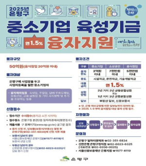 은평구, 지역경제 살리기 위한 2025년 중소기업 육성기금 융자지원 시행