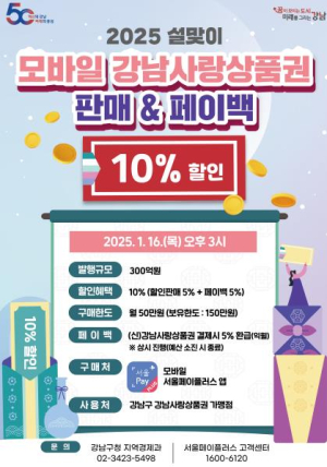 강남구, 설맞이 상품권 발행에 상시 페이백 더해 10% 할인 혜택