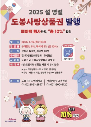 도봉구, `도봉사랑상품권` 120억 원 발행…환급까지 총 10% 혜택
