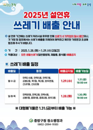 설 연휴 쓰레기 배출 잠시 멈춰주세요! 중랑구, 설 연휴 쓰레기 처리 대책 추진