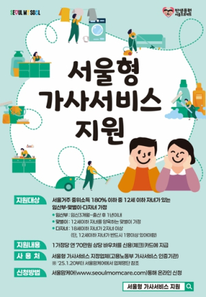 금천구, 임산부·맞벌이·다자녀 가정 가사 걱정 NO... 가구당 70만 원 지원