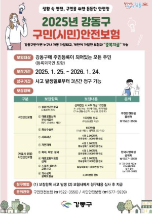 강동구, 구민안전보험 보장 항목 신설해 안전망 대폭 확대