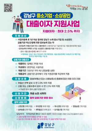 강남구, 중소기업·소상공인 1000억원 규모의 대출이자 지원사업 접근성 높여