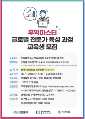 서울 중구, 무역마스터 육성과정 교육생 모집
