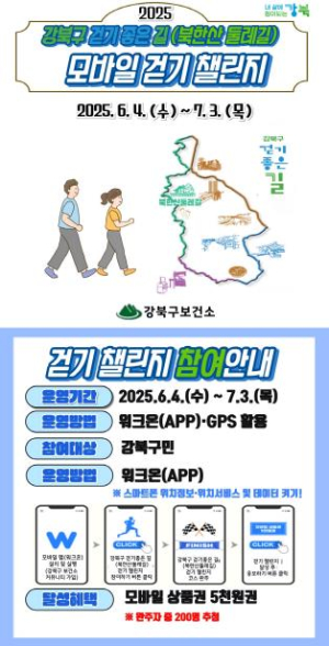 ˝앱 켜고 북한산 소나무숲길 걸어요˝ 강북구, 모바일 걷기 챌린지 운영
