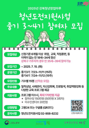 ˝취업준비의 시작˝ 강북구, 청년도전지원사업 참여자 모집