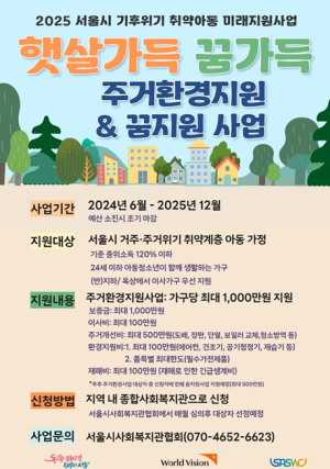 서울시, 반지하‧옥탑방 아동가구에 최대 1천만원 지원… 이주‧환경개선 비용