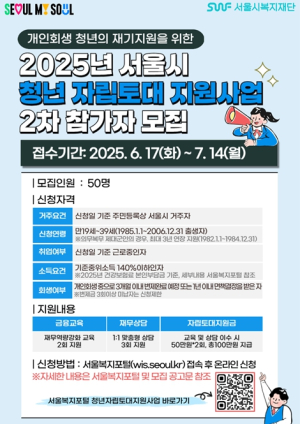 서울시복지재단, ‘서울시 청년자립토대지원사업’ 2차 참가자 모집