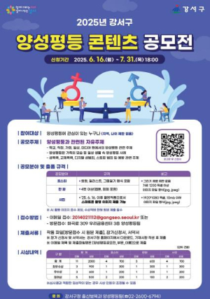 강서구, 포스터·만화·사진으로 표현하는 `2025 양성평등 콘텐츠 공모전` 개최
