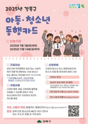 문화·예술·진로 체험에 포인트 지원… 강북구, 아동·청소년 동행카드 발급