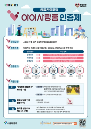 서울시, 아이 키우기 좋은 우리 아파트 아이사랑홈 인증받고 최대 500만 원 인센티브 받으세요