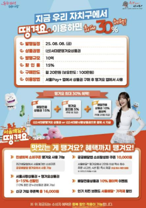 공공배달앱 전용 `서대문땡겨요상품권` 8일 10억 규모 발행