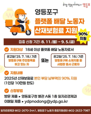 “노동자 부담은 덜고 안전망은 강화한다!”…영등포구, 플랫폼 배달노동자 산재보험료 지원
