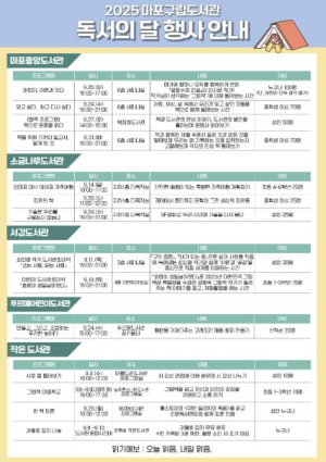 마포구, 9월 `읽기예보` 발령! 독서의 달 행사 풍성