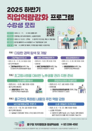 서울 중구, 직업역량강화 프로그램 10개 과정 무료 개설