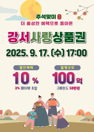 강서구, 강서사랑상품권 대규모 발행...최대 10% 혜택