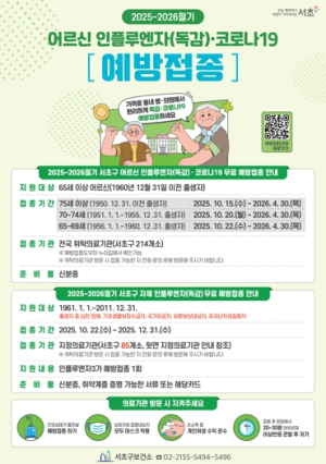 서초구, 구민 대상 인플루엔자 무료 예방접종 실시