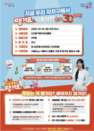 최대 30% 할인 혜택! 서울 중구, `(신)중구땡겨요상품권` 29일 발행