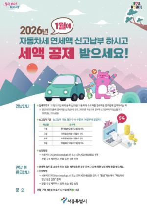 구로구, 2026년 1월에 자동차세 연납 신청·납부하고, 세액 경감 받으세요