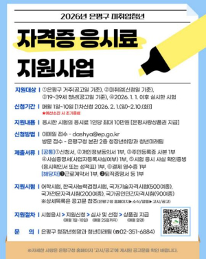 ˝취업 준비 부담은 덜고, 취업 경쟁력은 높이고!˝ 은평구, 미취업청년에 자격증 응시료 최대 10만 원 지원