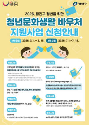 광진구, 청년 500명에 문화생활비 10만 원 지원…`청년문화생활바우처` 추진