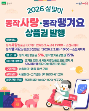 동작구, 설 맞이 지역상품권 총 80억5천만 원 푼다