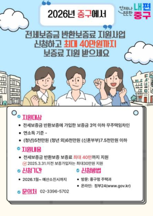 `혼자 사는 청년의 든든한 방패` 서울 중구, 전세 반환 보증료 지원 `최대 40만 원까지`