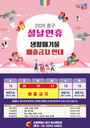 서울 중구, 설 연휴 청소대책 시행…쓰레기는 18일 저녁부터 배출