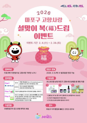 10만 원 기부하면, 복이 한 번 더! 마포구 설맞이 고향사랑 이벤트