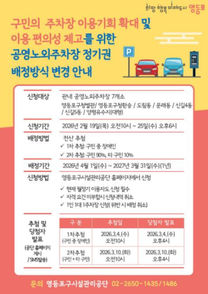 ˝구민을 최우선으로!˝ 영등포구, 공영주차장 `구민 우선 전산추첨제` 확대 시행