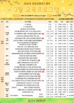 ˝지금이 인생2막 골든타임˝ 강동50플러스센터 3월 교육 프로그램 수강생 모집