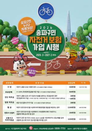 봄바람 휘날리며~ 안전 라이딩! 송파구, 올해도 전 구민에 `자전거 보험` 혜택