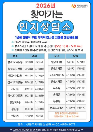 성동구, `찾아가는 인지상담소` 운영... 가까운 동네에서 치매 조기 검진
