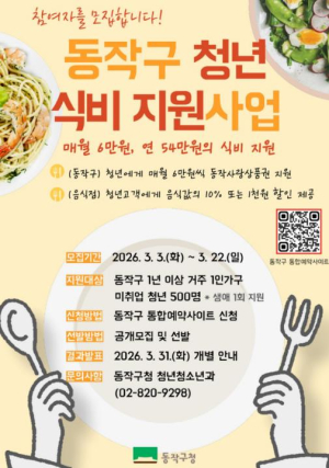 ˝청년 한 끼 챙긴다!˝ 동작구, 전국 최초 `청년 식비 지원` 지속 추진