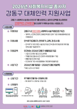 강동구, 사회복지시설 종사자 대체인력 지원으로 업무공백 줄인다