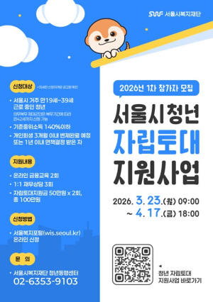 서울시, 개인회생 청년 자립토대지원금 100만 원 지원