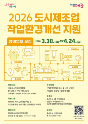 용산구, 5대 도시제조업 작업환경개선 업체별 최대 720만원 지원