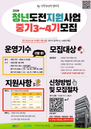 강북구, 청년도전지원사업 중기 3·4기 참여자 모집