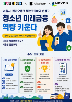 서울시, ‧카카오뱅크‧넥슨과 청소년 금융역량 강화 나선다...중고등학생 경제이해력 60점 이하