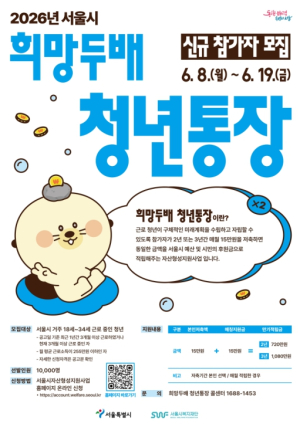 ˝청년의 시작에 희망을 두배로˝… 은평구, `희망두배 청년통장·꿈나래통장` 참여자 모집 시작