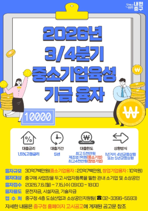 서울 중구, 3분기 중소기업육성기금 30억 원 융자