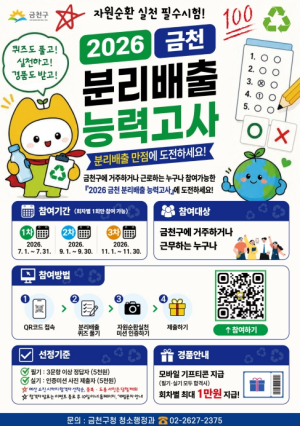 퀴즈 풀고 인증하면 최대 3만 원... 금천구, `분리배출 능력고사` 운영