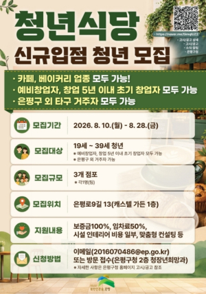 은평구, `청년식당` 신규입점 청년 모집… ˝예비 및 초기 창업자, 타구 청년도 모두 지원 가능˝