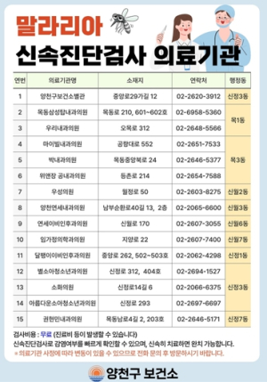 양천구, 말라리아 조기 발견 ‘골든타임’ 잡는다… 자가진단·신속검사 지원